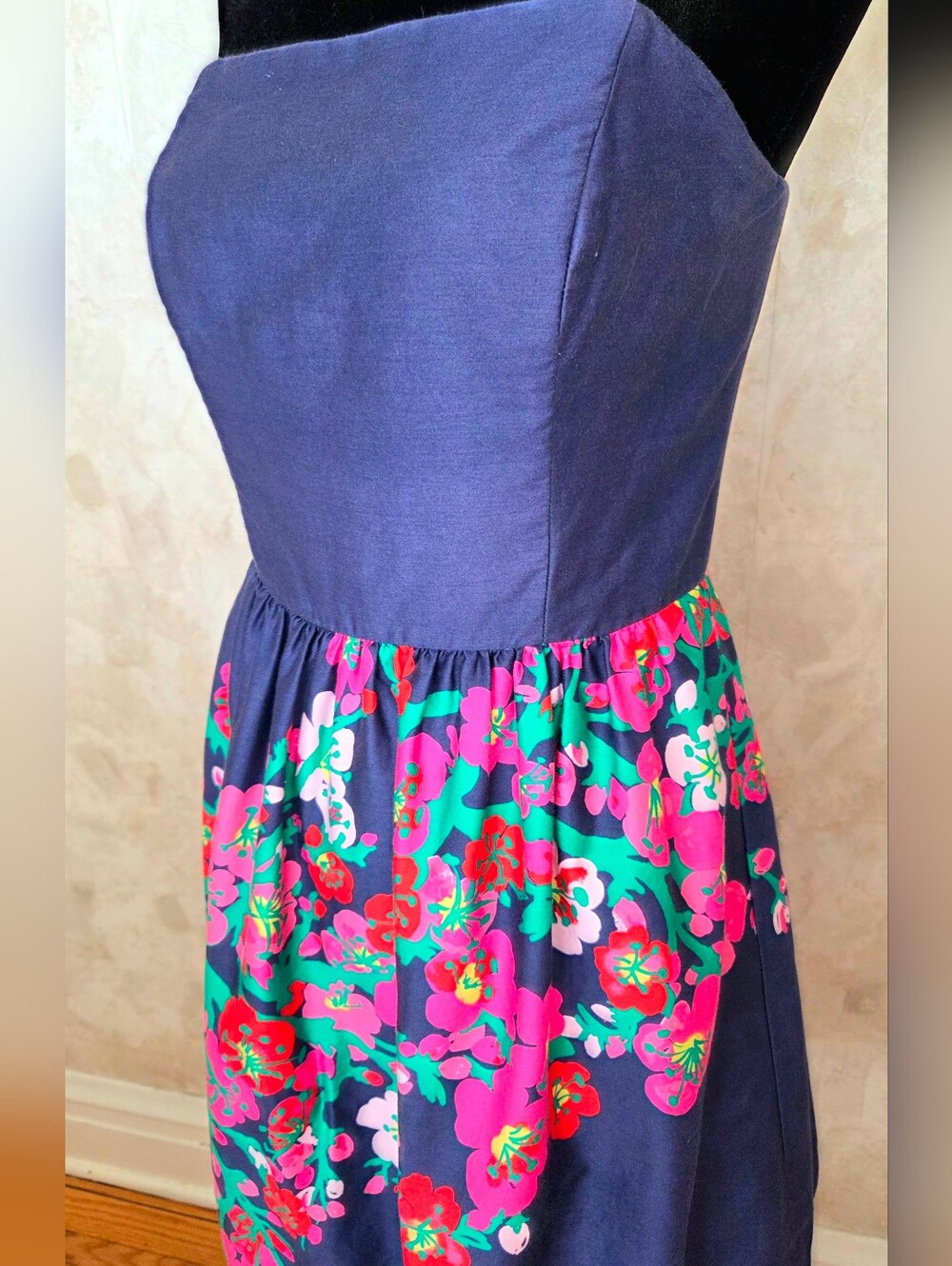 Lilly Pulitzer Strapless Floral Dress Boned Bodice Fit & Flare Cotton Size 8